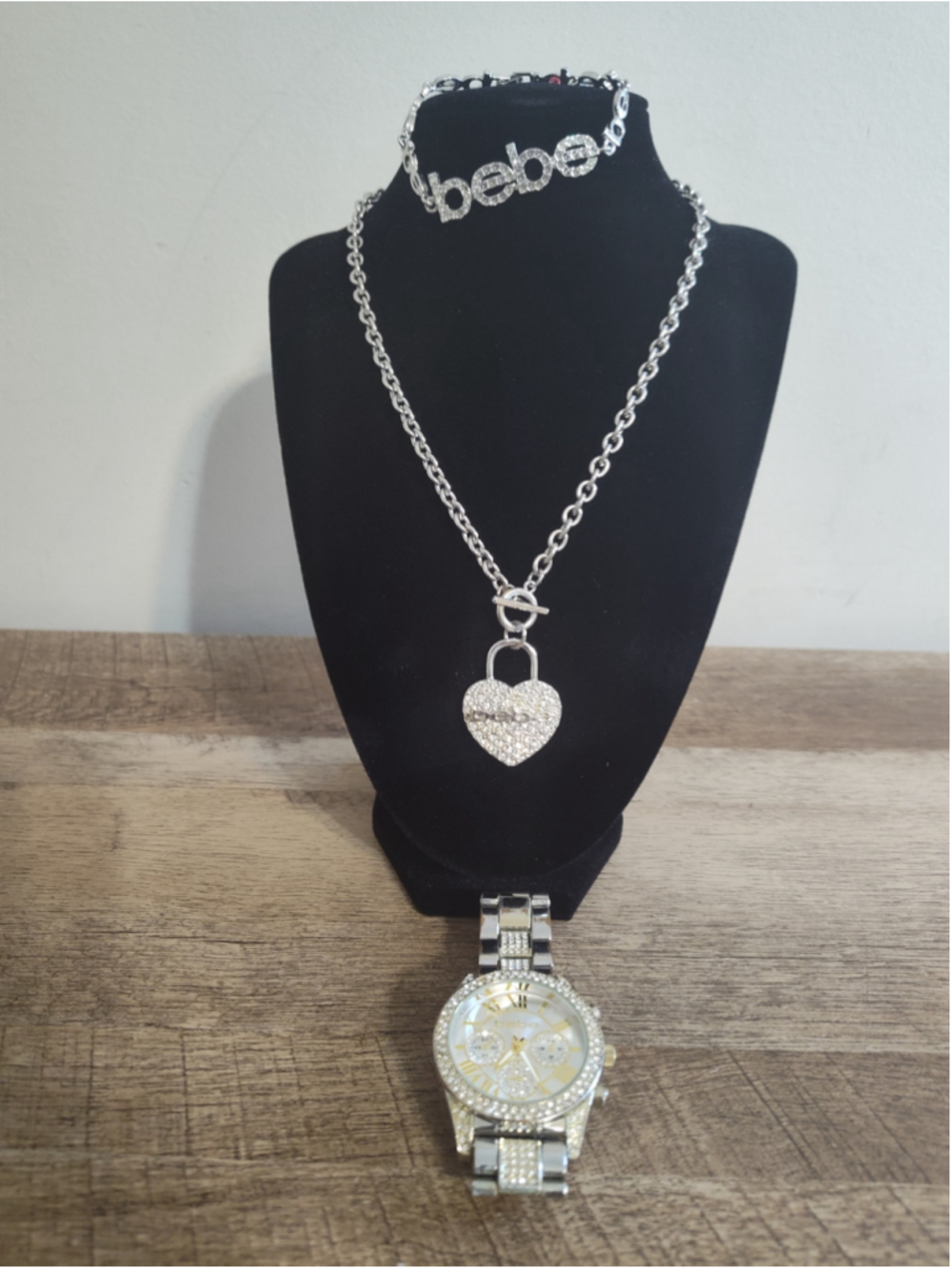 Women's Bebe Silver Tone Necklace and Watch Set, One Size